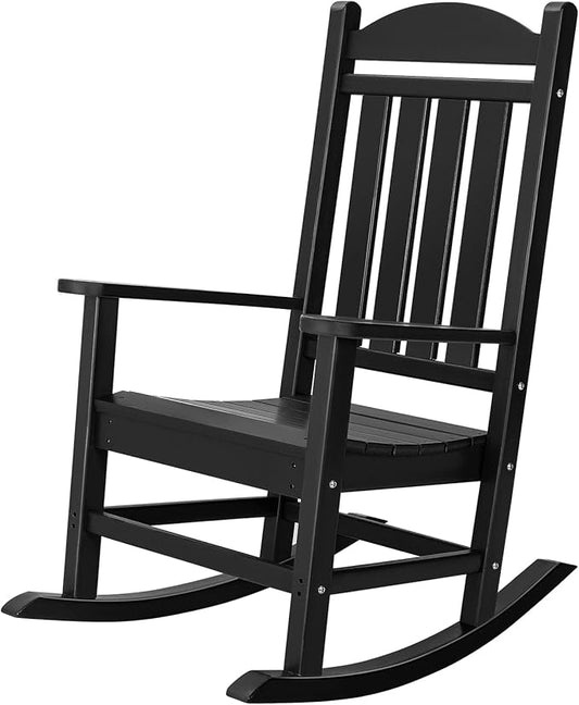 Flamaker Outdoor Rocking Chair All-Weather Patio Rocker Chairs Oversized with Widened Armrests for Lawn Patio Garden Beach Backyard Porch Fire Pit (Black)