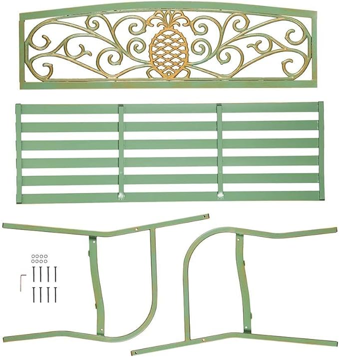 Plow & Hearth Weatherproof Pineapple Outdoor Bench | Holds Up to 300 lbs | Garden Patio Porch Park Deck | Metal | Green