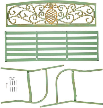 Plow & Hearth Weatherproof Pineapple Outdoor Bench | Holds Up to 300 lbs | Garden Patio Porch Park Deck | Metal | Green