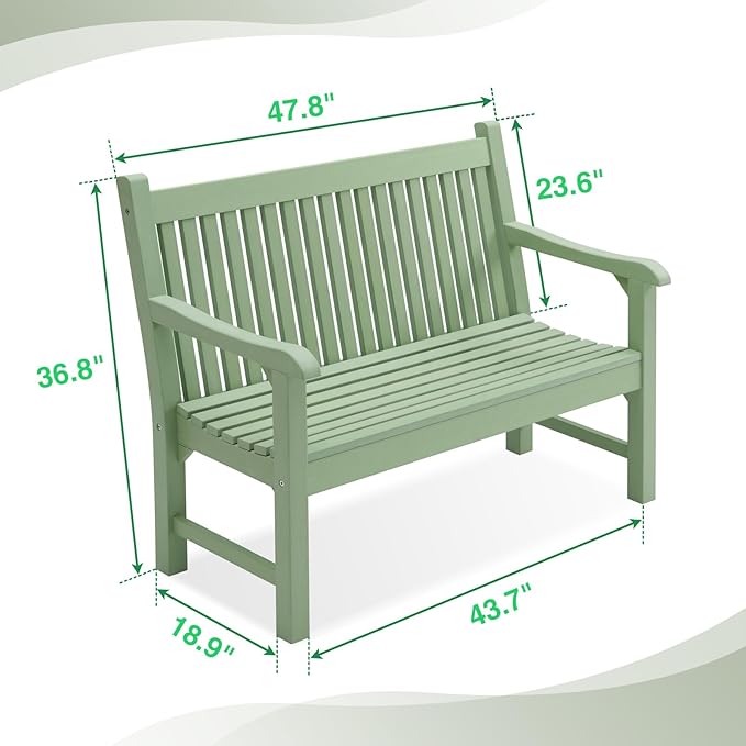 Psilvam Garden Bench, 2-Person Poly Lumber Patio Bench, All-Weather Outdoor Bench that Never Rot, Memorial Bench, Suit for Garden, Porch and Park (Green)