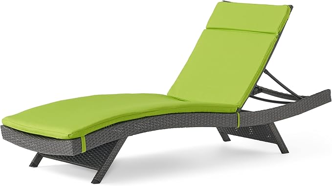 Christopher Knight Home Salem Outdoor Wicker Adjustable Chaise Lounges with Cushions, 2-Pcs Set, Multibrown / Bright Green