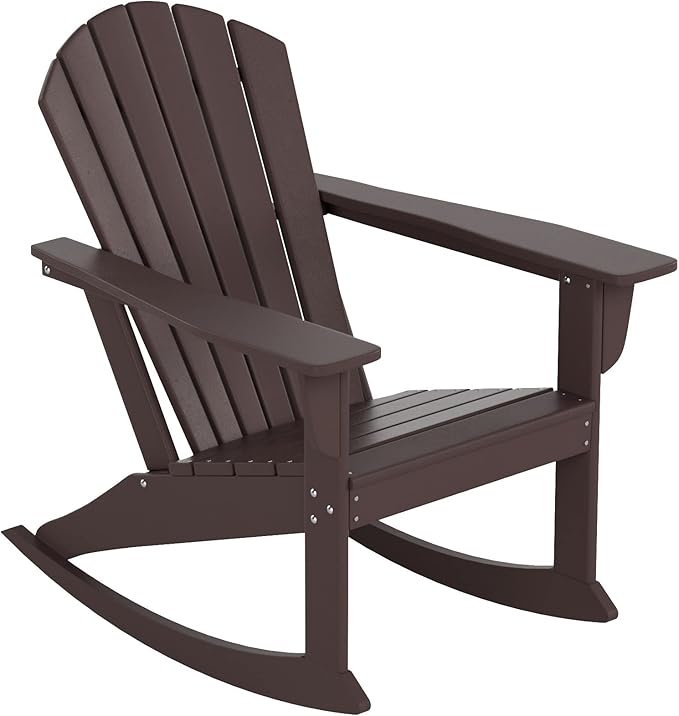 WestinTrends Dylan Outdoor Patio Poly Plastic Adirondack Rocking Chair, Dark Brown