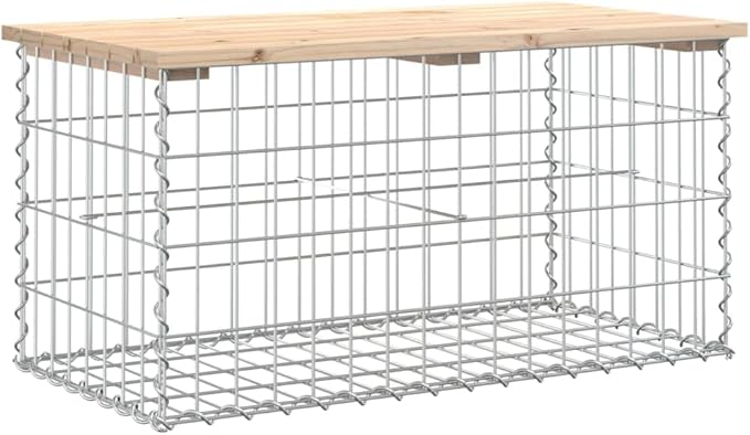Gabion Garden Bench with Solid Pine Wood and Galvanized Steel Frame for Patio Balcony Outdoor Seating Natural Pine-A, 32.7 x 32.7 x 16.5 in