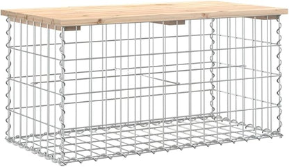 Brown Solid Pine Wood Compact Garden Bench with Gabion Design for Outdoor Seating, Rustic Aesthetic and Durable Construction, 32.7 Inch Long and 17.3 Inch Wide, Supports