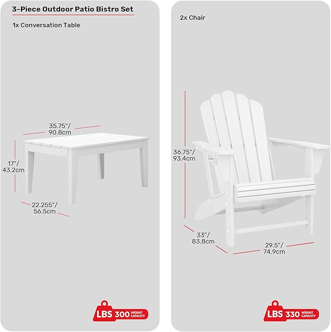 Costaelm Lakeview 3-Piece Adirondack Chairs with Cup Holders and Coffee Table Set, White