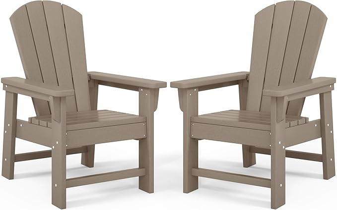 Costaelm Kids Lawn Chair Set of 2, Toddler Outdoor Chair Kids Patio Furniture and Outdoor Children Picnic Activity Baby Adirondack Chairs Set of 2 for Garden, Patio, Backyard & Beach, Weathered Wood