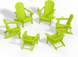 Folding Adirondack Chairs with Cup Holders, Set of 6 HDPE Plastic Outdoor Chairs, Weather Resistant, Real Wood Look - Photo 1