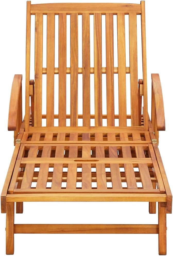 2-Piece Solid Acacia Wood Outdoor Lounge Chairs with Adjustable Backrest and Anthracite Cushions for Poolside Patio Deck Tanning