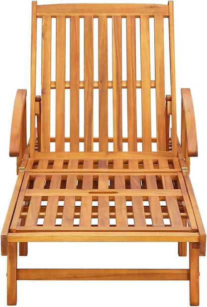 2-Piece Solid Acacia Wood Outdoor Lounge Chairs with Adjustable Backrest and Anthracite Cushions for Poolside Patio Deck Tanning