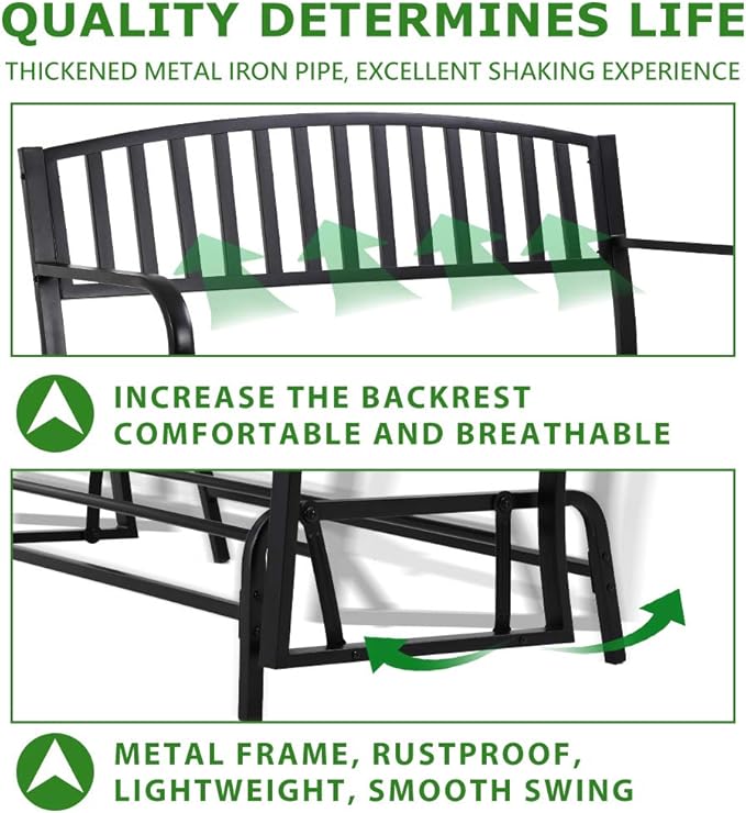 Patio Glider Bench Garden Bench for Patio Outdoor Bench Metal Bench Park Bench Cushion for Yard Porch Work Entryway