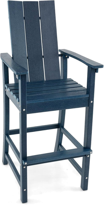 Giantex 52” Tall Adirondack Chair, HDPE Outdoor Bar Stool with Ergonomic Backrest, Armrests, Footrest, Fire Pit Chair, All Weather Patio Bistro Chair for Backyard, Garden, Lawn Chair (1, Navy)