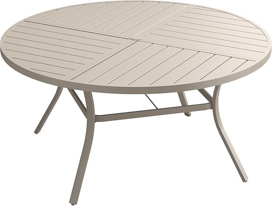 Patio Dining Table for 6, Round Metal Outdoor Table with Storage Shelf, 1.57" Umbrella Hole, 50" Outdoor Quartered Tabletop Dining Table for Backyard, Porch, Lawn, Sand