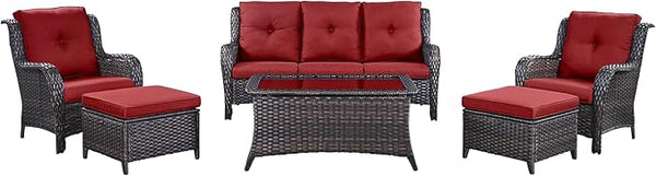 Rilyson Outdoor Patio Wicker Furniture Set - 6 Piece Rattan Patio Conversation Sectional Sofa Set with 1 Couch - Photo 1