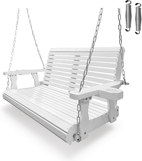 Wooden Porch Swing 2-Seater, Bench Swing with Cupholders, Hanging Chains and 7mm Springs, Heavy Duty 800 LBS - Photo 1