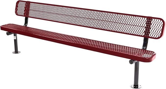 COATEDOUTDOORFURNITURE Coated Outdoor Furniture Heavy-Duty Outdoor Bench Thermoplastic Coated, Expanded Metal, Commercial-Grade Seating, Made in America (Surface with Back, 8 Ft, Burgundy)