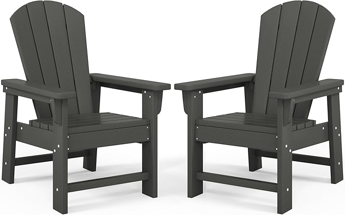 Costaelm Kids Lawn Chair Set of 2, Toddler Outdoor Chair Kids Patio Furniture and Outdoor Children Picnic Activity Baby Adirondack Chairs Set of 2 for Garden, Patio, Backyard & Beach, Gray