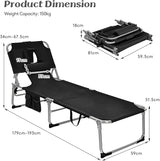 COSTWAY Folding Beach Lounge Chair, Tanning Chair with Face Hole, 5-Position Adjustable Backrest, Pillow & Side Pocket - Photo 3