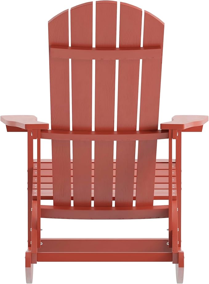 Flash Furniture Savannah Poly Resin Wood Adirondack Rocking Chair - All Weather Red Polystyrene - Stainless Steel Hardware