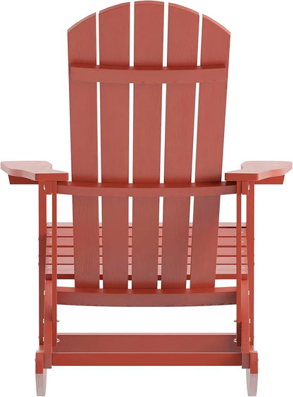 Flash Furniture Savannah Poly Resin Wood Adirondack Rocking Chair - All Weather Red Polystyrene - Stainless Steel Hardware