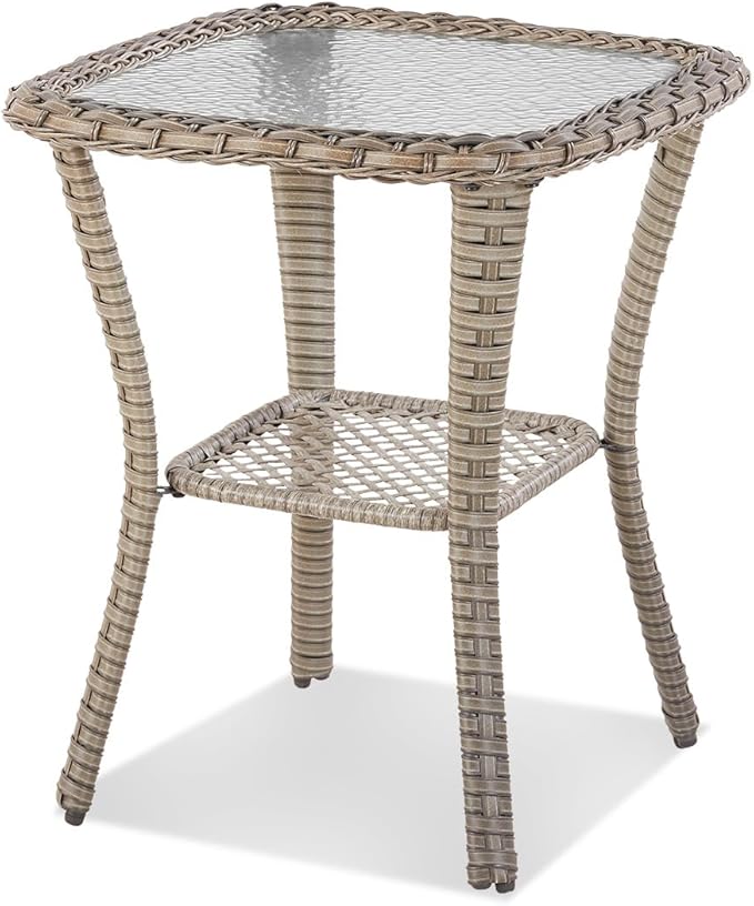 Patio Tables Wicker Side Table, Square Rattan Coffee End Table Outdoor with Storage - Photo 7