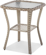 Patio Tables Wicker Side Table, Square Rattan Coffee End Table Outdoor with Storage - Photo 7