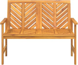 Solid Acacia Wood Garden Bench, 42.9"x42.9"x35" Rustic Outdoor Seating with Chevron Backrest - Photo 4