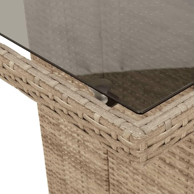 vidaXL Beige Rattan Patio Table - Glass top/Outdoor Garden Furniture - 74.8"x31.5"x29.5" | uv-Resistant