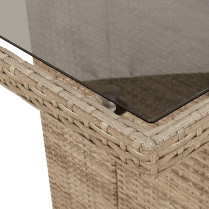 vidaXL Beige Rattan Patio Table - Glass top/Outdoor Garden Furniture - 74.8"x31.5"x29.5" | uv-Resistant