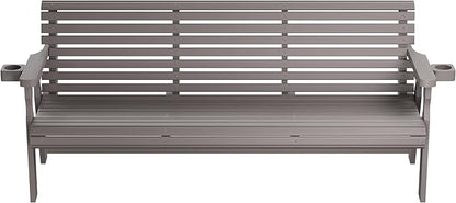 Amish Casual Heavy Duty 6 Foot Pressure Treated Outdoor Garden Bench in Semi Solid Grey Stain with Cup Holders - Amish Crafted Roll Back Design, 700 Lb Weight Capacity
