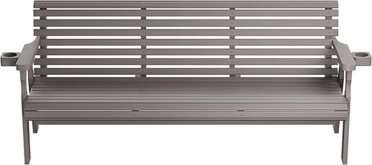 Amish Casual Heavy Duty 6 Foot Pressure Treated Outdoor Garden Bench in Semi Solid Grey Stain with Cup Holders - Amish Crafted Roll Back Design, 700 Lb Weight Capacity