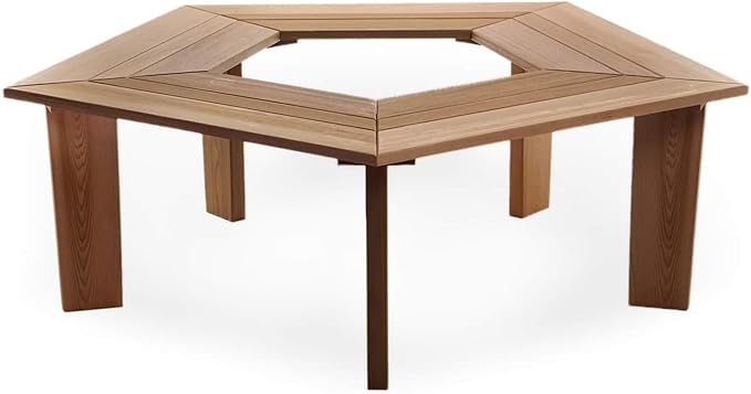 All Things Cedar 52 Inch Wood Tree Bench, 5 Sided Wrap Around Outdoor Seating, Natural