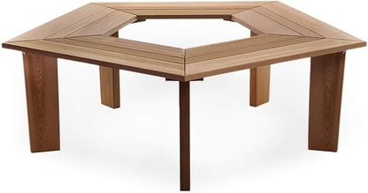 All Things Cedar 52 Inch Wood Tree Bench, 5 Sided Wrap Around Outdoor Seating, Natural