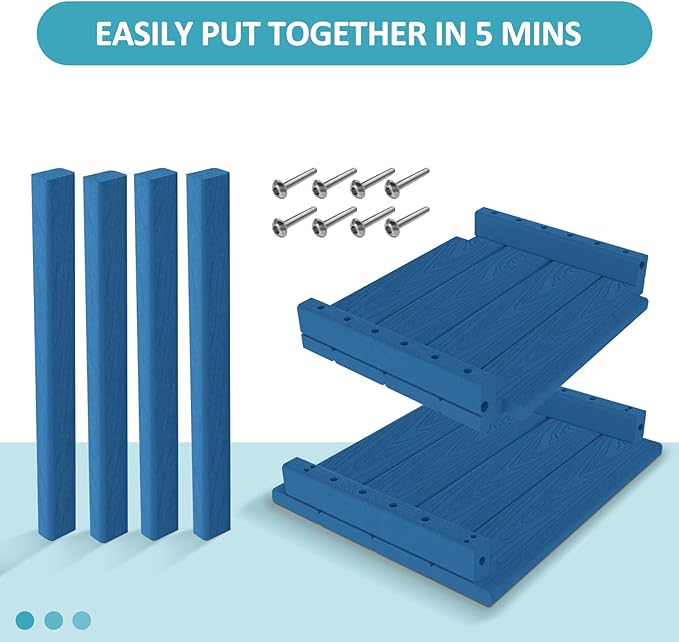 2 Tier Outdoor Side Table with Wood-Like Grain, 16.6" HDPE Adirondack Table Patio Side Table, Weather Resistant End Table for Pool, Patio & Porch, Small Outdoor Table(Navy Blue, Rectangle)