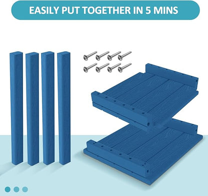 2 Tier Outdoor Side Table with Wood-Like Grain, 16.6" HDPE Adirondack Table Patio Side Table, Weather Resistant End Table for Pool, Patio & Porch, Small Outdoor Table(Navy Blue, Rectangle)