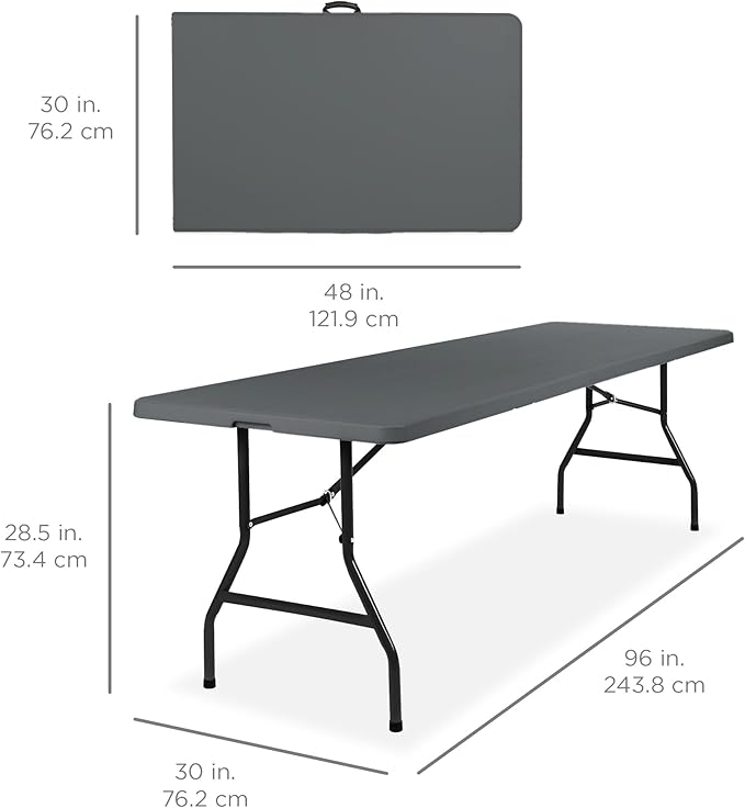 Best Choice Products 8ft Plastic Folding Table, Indoor Outdoor Heavy Duty Portable w/Handle, Lock for Picnic, Party - Photo 2