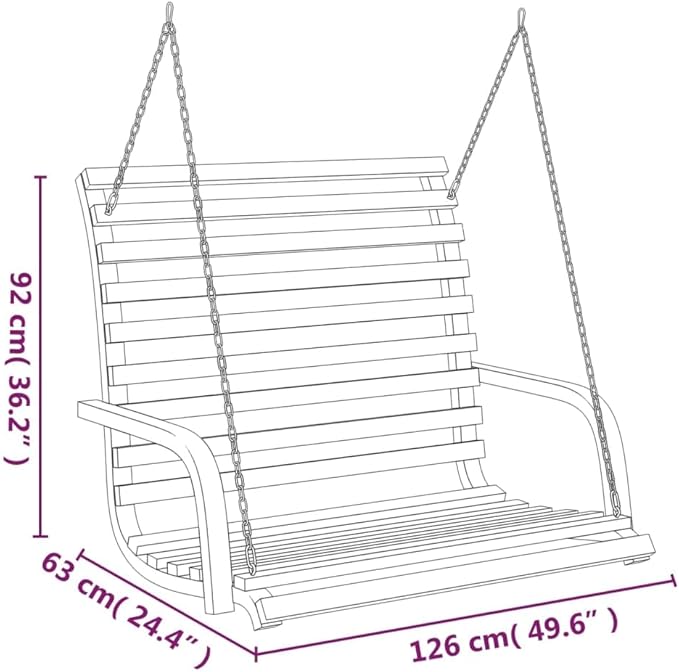 Solid Bent Wood Swing Bench, Teak Stain Finish, 49.6x24.8x36.2 Inch Outdoor Seating for Patio, Garden, or Balcony - Photo 6