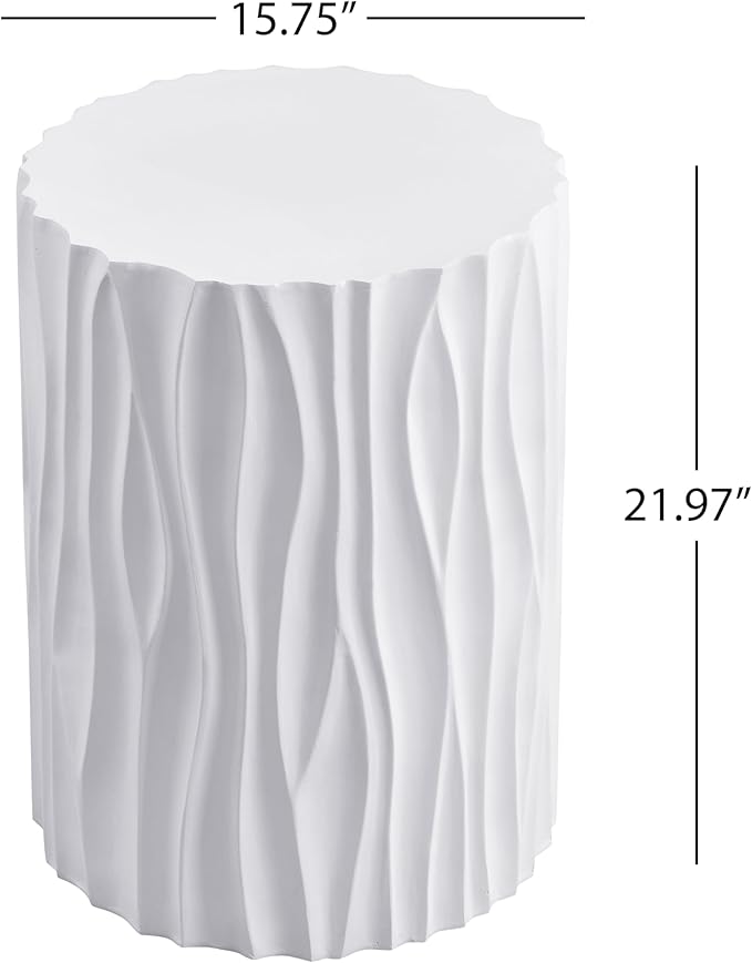Merax 15.75” Outdoor Round Side Table, Wavy Fluted MGO Accent Table with 240 lbs Capacity, All-Weather Patio Furniture for Garden, Balcony, White