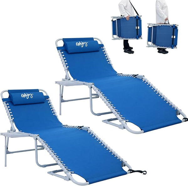 #WEJOY 2 PCS Lounge with Side Table for Outdoor 5-Position Adjustable Recliner Chair for Beach Sunbathing Patio Pool - Photo 1