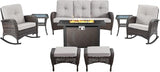 Belord Patio Furniture Set with Fire Pit Table - 8 Piece Outdoor Wicker Furniture Set with 43" 50000 BTU Propane Fire - Photo 1