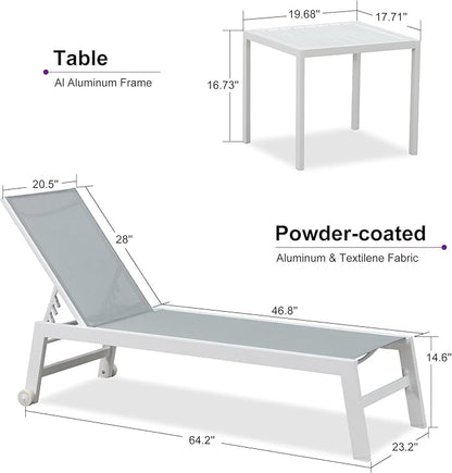 PURPLE LEAF Patio Lounge Chair 2 Pieces White Aluminum Outdoor Chaise Lounge for Pool Backyard Beach with Wheels and Table, Mixed Color