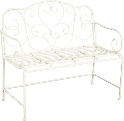 Outdoor Garden Bench, Sturdy Iron 2-Seater with Decorative Backrest, Weather-Resistant Metal Loveseat for Patio, Porch, Lawn, Romantic Green Finish, Ventilated Seat, Easy Maintenance, Matte White