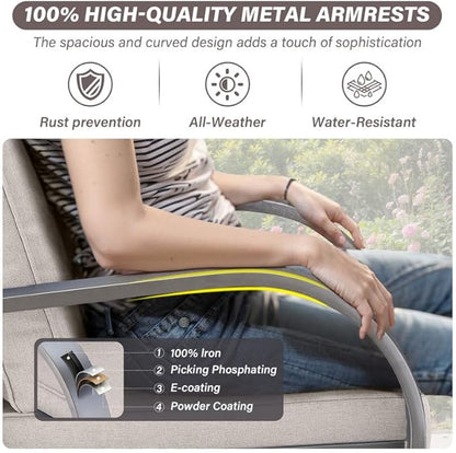 Outdoor Swivel Rocker Patio Chairs Set of 2, Heavy Duty Swivel Rocking Patio Chairs with Wide Metal Armrests, 2 Pieces Patio Furniture Wicker Glider Chairs Set with Removble Cushions for Porch Sunroom