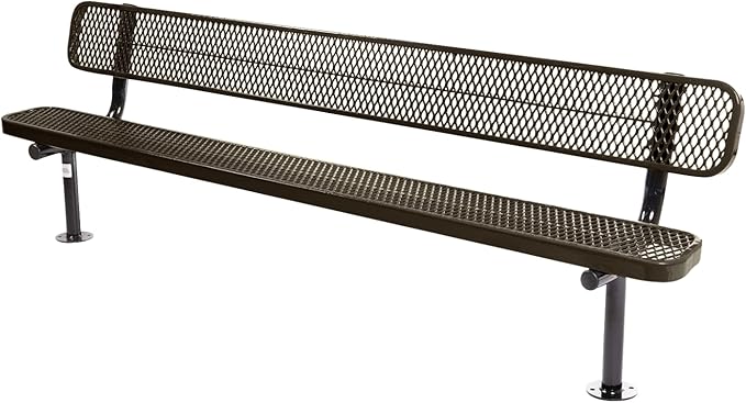COATEDOUTDOORFURNITURE Heavy-Duty Outdoor Bench Thermoplastic Coated, Expanded Metal, Commercial-Grade Seating, Made in America (Surface with Back, 8 Ft, Textured Gold Vein)