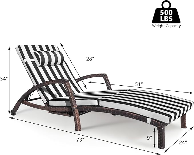 Chaise Lounge Chairs Outdoor Set of 4, Comfy Outside Wicker Patio Pool Lounge Chair w/ 5 Adjustable Back Angle - Photo 6