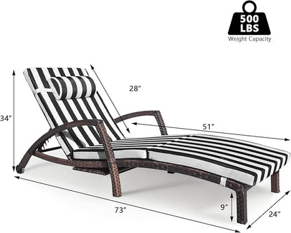 Chaise Lounge Chairs Outdoor Set of 4, Comfy Outside Wicker Patio Pool Lounge Chair w/ 5 Adjustable Back Angle, Cup Holder, Thicken Cushion