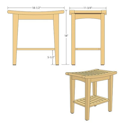 Kasa Solid Teak Indoor Outdoor Shower/Bath/Spa Stool Bench with Bottom Shelf, Fully Assembled, DB-916
