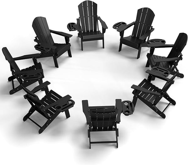 FOOWIN Folding Adirondack Chair Set of 8, HDPE Adirondack Chairs with Cup Holder - Photo 1