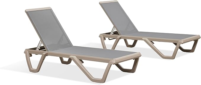 PURPLE LEAF Outdoor Chaise Lounge Chair Set of 2 Pool Lounge Chair with Champagne Aluminum Plastic Stackable Patio - Photo 9