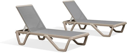 PURPLE LEAF Outdoor Chaise Lounge Chair Set of 2 Pool Lounge Chair with Champagne Aluminum Plastic Stackable Patio Lounge Chair for Poolside Sunbathing Beach Deck Yard, Grey