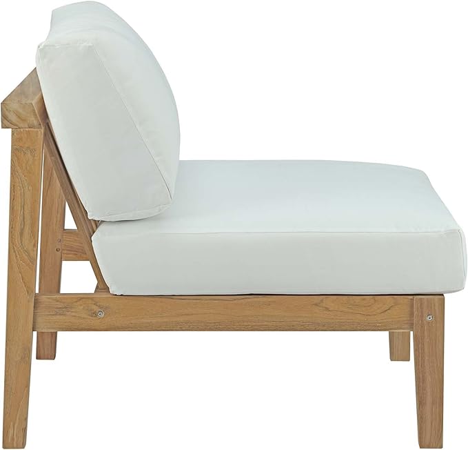 Modway Bayport Teak Wood Outdoor Patio Armless Chair in Natural White - Photo 5